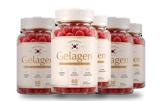 A group of Gelagen bottles for the three-bottle pack, the centre one face on