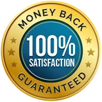 One hundred percent satisfaction guaranteed seal printed in the Gelagen artwork