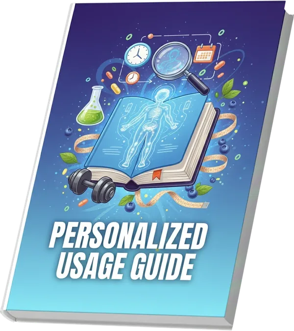 The cover of the Personalized Usage Guide, a blue book with an illustrated open book, a magnifier, a clock and a calendar on the front